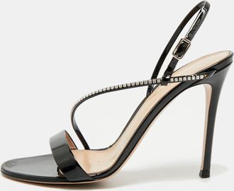 Gianvito Rossi Black Patent Leather Crystal Embellished Slingback Sandals