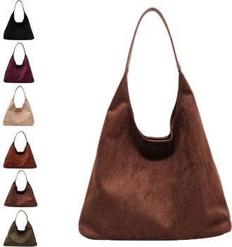 Generic Brown Tote Bag, Suede Tote Bag for Women, Ladies Leather Work Shoulder Slouch Handbag Bags for Everyday (Brown)