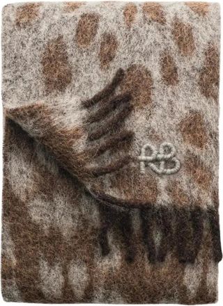 Ruslan Baginskiy Sjaal met franjes en logo - Dames - Accessoires - Bruin - Maat: ONE Size Wol