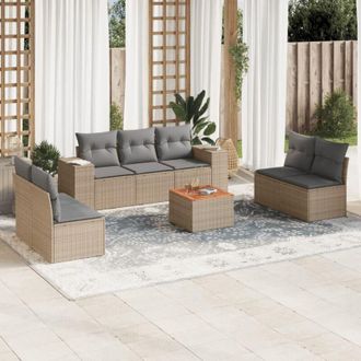 vidaXL Vidaxl - Set Divano da Giardino 8 pz con Cuscini Beige in Polyrattan