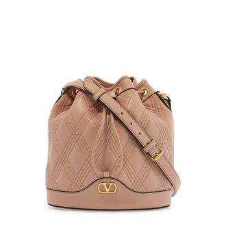 Valentino Garavani Vlogo Plaque Drawstring Quilted Shoulder Bag