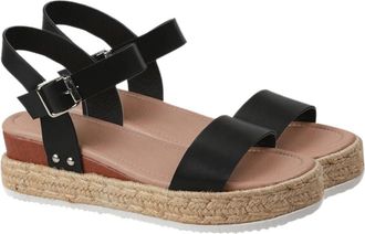 Yardwe Women Sandals Summer Flatform Espadrille Sandals Black Straw Braided Thick Sole Buckle Strap Breathable Shoes for Casual Wear Size 39