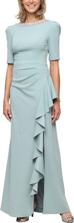 Alex Evenings Embellished Neck A-Line Gown in Ice Sage at Nordstrom, Size 14