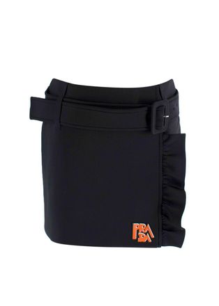 Prada Black Technical Jersey Ruffle Mini Skirt Size XS