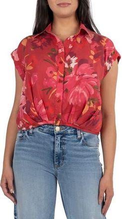 Kut from the Kloth Gia Floral Print Pleated Crop Shirt in Brick/Pink at Nordstrom Rack, Size X-Large