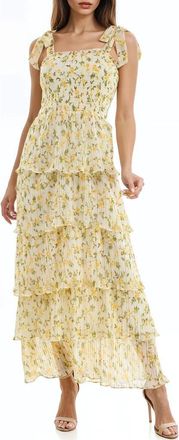 Socialite Floral Print Pleated Tier Maxi Dress in Yellow Ditsy at Nordstrom, Size X-Small