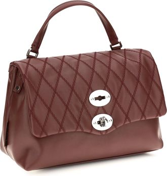 Zanellato Womens Postina Tram&egrave; Leather Top Handle Bag Red Palio Di Siena Calf Bos Taurus Shoulder Hand