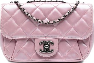 Chanel 2015-2016 Mini Quilted Metallic Calfskin Coco Pleats Chain Flap crossbody bag - Roze