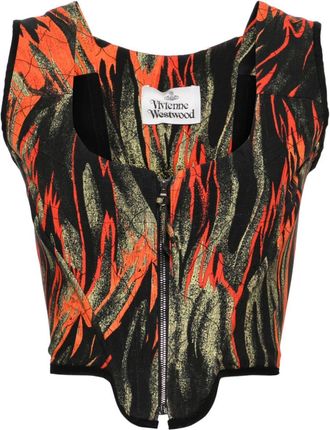 Vivienne Westwood 2002s flame-print corset top - women - Cotton/Polyamide/Elastane/FSC Viscose - 40 - Black