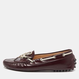 Tod's Tods Burgundy Leather Bow Slip On Loafers