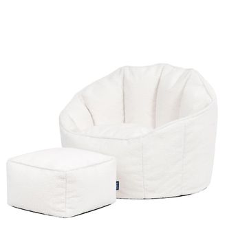 Icon Brand Puf sill&oacute;n concha con reposapi&eacute;s cuadradode de tejido boucl&eacute;, marfil