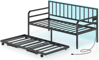 Costway Single Size Daybed with Charging Station & LED Lights-Black