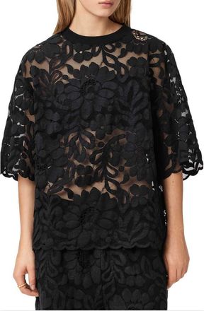 AllSaints Amelie Floral Lace T-Shirt in Black at Nordstrom, Size X-Small
