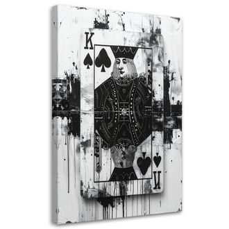 Feeby Cuadro Sobre Lienzo, Cartas Rey De Picas Apuestas Blanco Y Negro Abstracto, 80x120