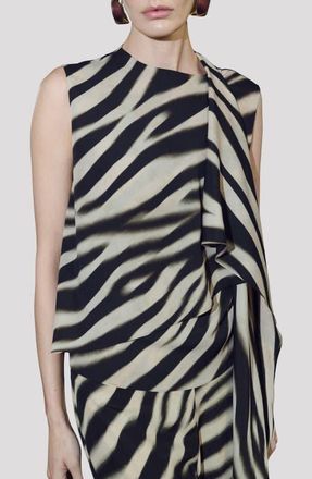 Mango Zebra Stripe Tie Neck Top in Black at Nordstrom, Size 8
