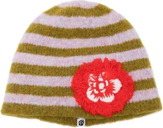 YanYan Knits fuzzy-flower beanie - women - Wool/Polyamide/Elastane - One Size - Purple