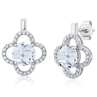 MAX + STONE Sterling Silver Clover Gemstone Stud Earrings with with White Topaz Accent