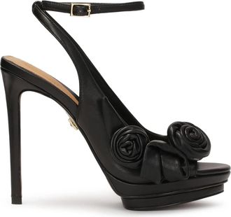 Kazar Zwarte sandalen met leren bloemen. Dit product valt klein uit. - Dames - Sandalen met hakken - Zwart - 36 EU - Leer - Schoenen