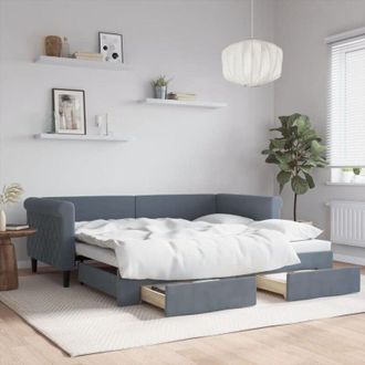 vidaXL Daybed with Trundle&Drawers without Mattress Dark Grey 90x190 cm Single vidaXL