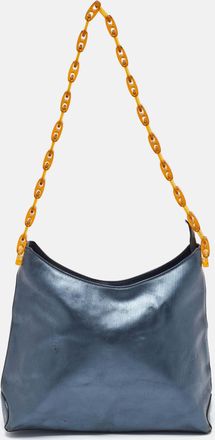 Gianfranco Ferre Metallic Blue Leather Chain Hobo