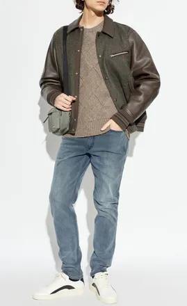 Rag & Bone Wool Jacket With Leather Sleeves, Mens, Brown