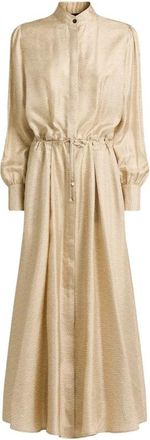 Kiton Zijden overhemdjurk met micro-chevron ontwerp - Dames - Maxi kleedjes - Beige - XL - Kleedjes