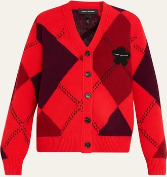 Marc Jacobs Argyle V-Neck Cardigan