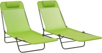 OUTSUNNY 2 Pieces Sun Loungers Foldable Reclining Chair with Headrest Green