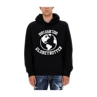 Dsquared2 Hoodies, male, Black, Size: XL Globetrotter Sweatshirt