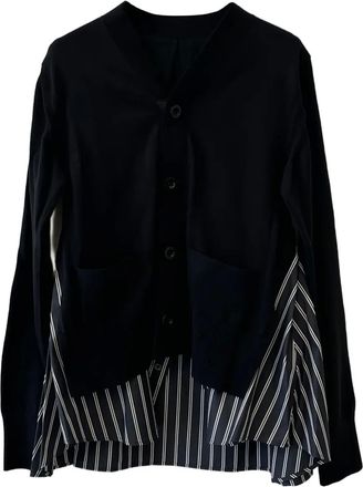 sacai Cardigan con inserti a righe - Nero