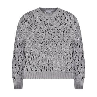 Brunello Cucinelli Truien & Vesten, Dames, Grijs, L, Katoen, Gebreide Pullover Trui