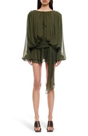 Lioness Elements Long Sleeve Chiffon Minidress in Safari at Nordstrom, Size Medium