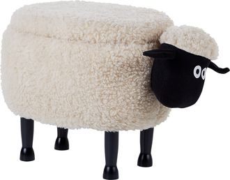 Beliani Reposapi&eacute;s Infantil Con Forma De Animal Oveja Puf De Pelo Sint&eacute;tico Con Almacenaje Patas De Madera Beige Claro Sheep