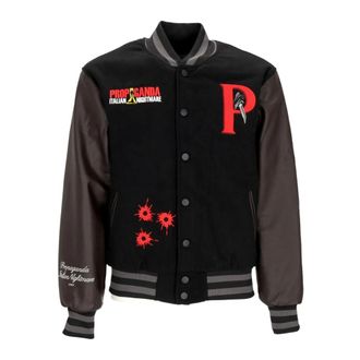 PROPAGANDA Nightmare Varsity College Jack Zwart/Bruin - Heren - Bomber jackets - Zwart - M - Polyester - Jassen