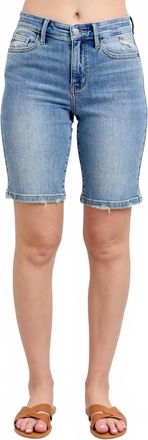 Judy Blue High Waist Vintage Wash Bermuda Denim Short In Medium Wash