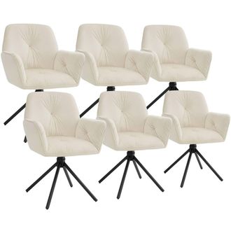 TecTake Swivel Chair Lenia Set Of 6 - Velvet Cream/Black in Cream | Size: 6 Pack