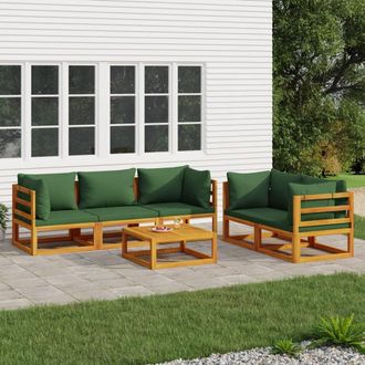 vidaXL Juego Muebles De Jard&iacute;n 6 Piezas Madera Maciza Y Cojines Verdes Vidaxl
