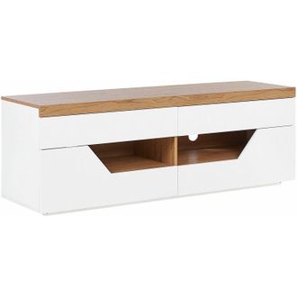 Beliani Mobiletto da TV marrone e bianco con 4 cassetti 2 ripiani e foro per cavi 140 x 40 cm Cheval