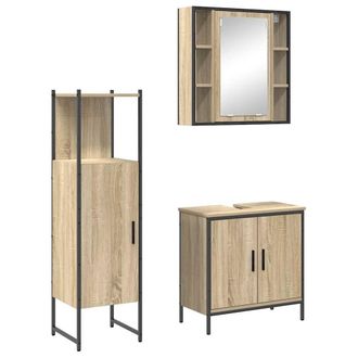 Berkfield Home 3 Piece Bathroom Furniture Set Sonoma Oak Engineered Wood in Beige