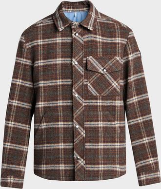 Moncler Men & apos;s Plaid Virgin Wool Snap-Front Overshirt