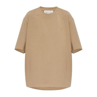 Ami Tops, Dames, Beige, XS, Katoen, Logo T-shirt