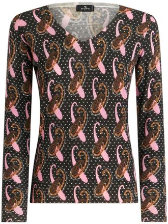 Etro paisley-print virgin wool top - women - Virgin Wool - 46 - Black