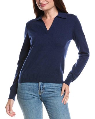 Forté Cashmere Split Neck Cashmere Polo Sweater