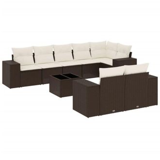 vidaXL Set De Sof&aacute;s De Jard&iacute;n 9 Pzas Y Cojines Rat&aacute;n Sint&eacute;tico Marr&oacute;n Vidaxl
