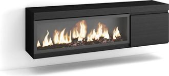 Skraut Home Mueble tv efecto madera negro 158x35x45cm chimenea efecto fuego