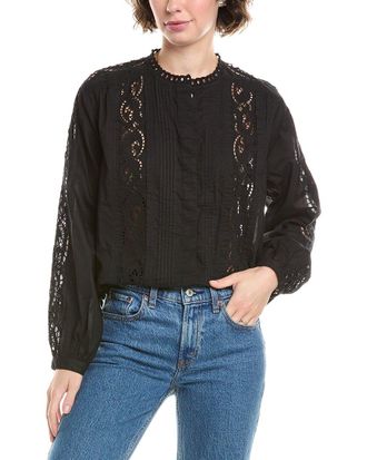 Madewell Lace-Inset Pintucked Button-Up Top