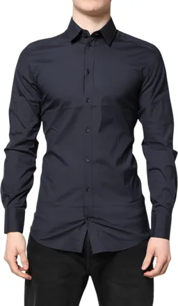 Dolce & Gabbana Dark Blue GOLD Cotton Dress Formal Mens Shirt (Pre-Owned)