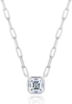 Crislu Asscher Cubic Zirconia Bezel Necklace in Platinum at Nordstrom