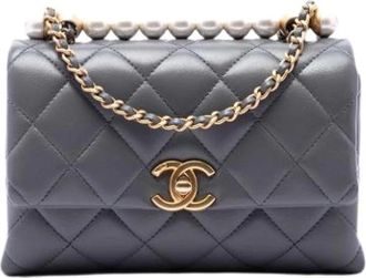 Chanel Pre-owned Quilted Lambskin Crossbody - Dames - Vintage Schoudertas - Grijs - ONE Size - Leer - Vintage