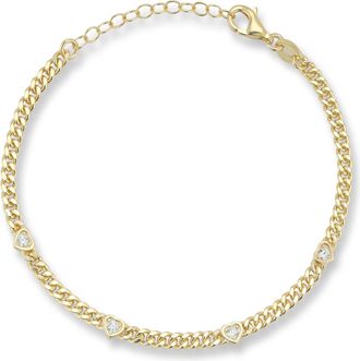 Glaze Jewelry Sterling Silver Heart Station Curb Bracelet